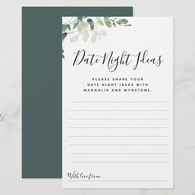 Eucalyptus Date Night Ideas Cards (Front/Back)