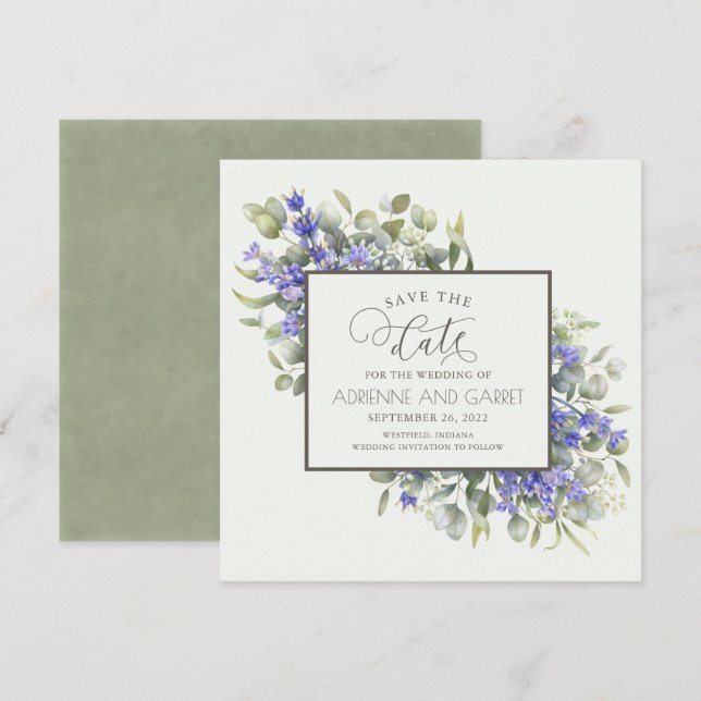 Eucalyptus & Delicate Lavender Wedding Save The Date (Front/Back)