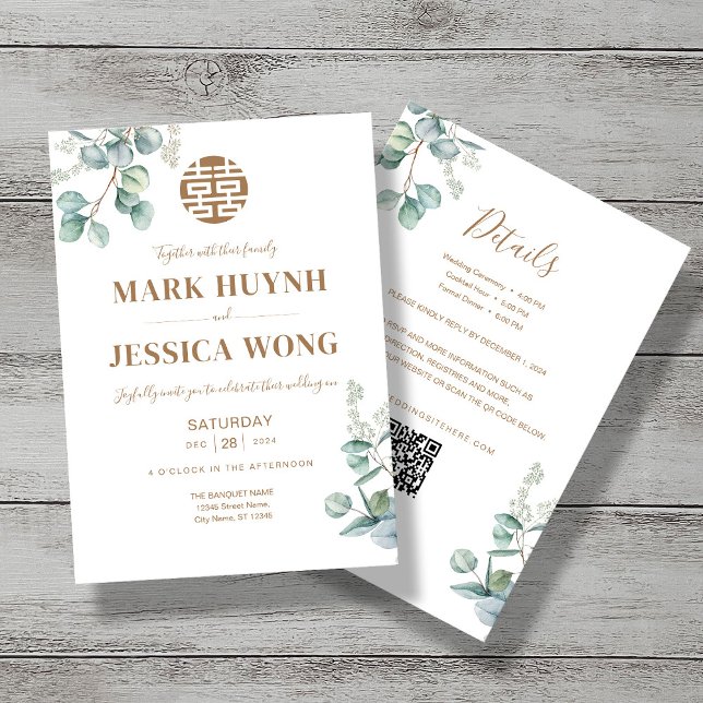 Eucalyptus Double Happiness Wedding  Invitation (Creator Uploaded)