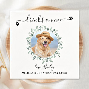 Eucalyptus Drinks On Me Pet Photo Dog Wedding Napkin