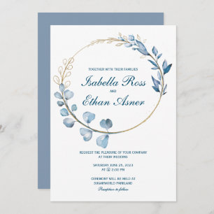 Eucalyptus Dusty Blue and Gold wedding Invitation