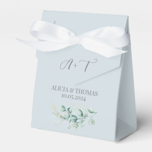 Eucalyptus Dusty Blue Botanical Initials Wedding  Favour Box