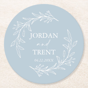 Eucalyptus Dusty Blue Custom Wedding Paper Coaster