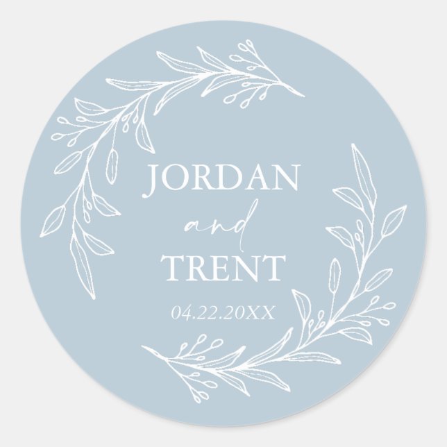 Eucalyptus Dusty Blue Custom Wedding Paper Coaster Classic Round Sticker (Front)