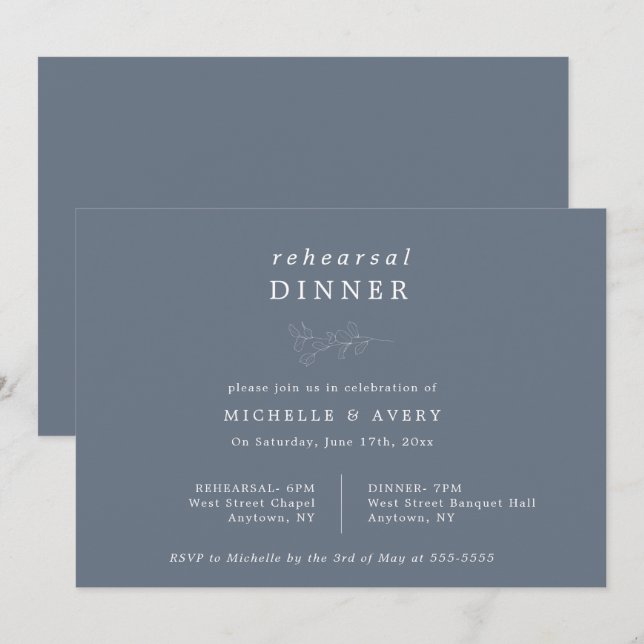 Eucalyptus Dusty Blue Rehearsal Dinner Invitation (Front/Back)