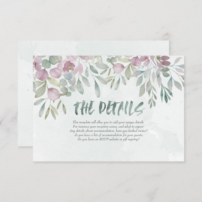 Eucalyptus dusty blue watercolor Greenery  Enclosure Card (Front/Back)