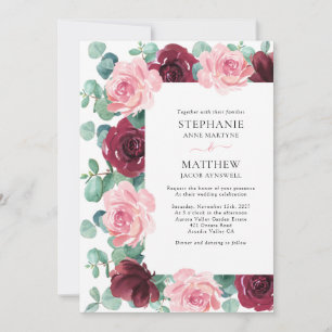 Eucalyptus Dusty Pink Burgundy Botanical Wedding I Invitation