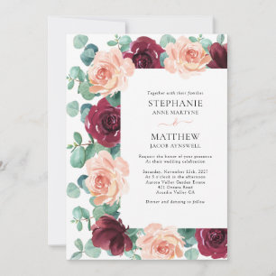 Eucalyptus Dusty Rose Burgundy Botanical Wedding Invitation