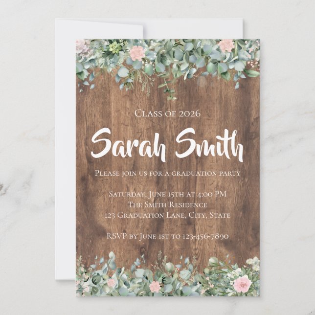Eucalyptus Dusty Rose Graduation Invitation (Front)