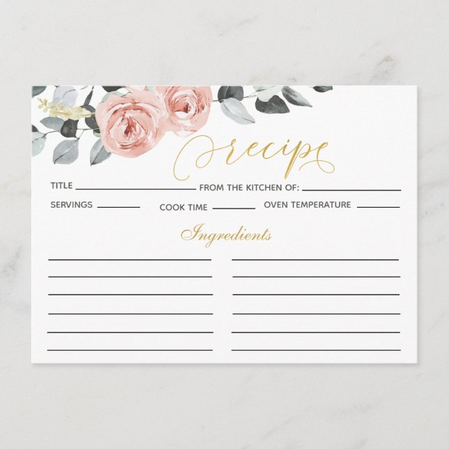 Eucalyptus Dusty Roses Bridal Shower Recipe Enclosure Card (Front)