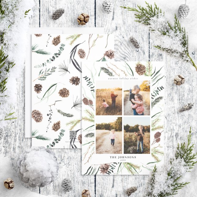 Eucalyptus Dusty Winter Botanicals 4 Photo Holiday Card (Creator Uploaded)
