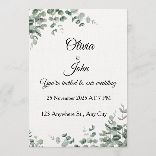 Eucalyptus Elegance Wedding Invitation (Front)