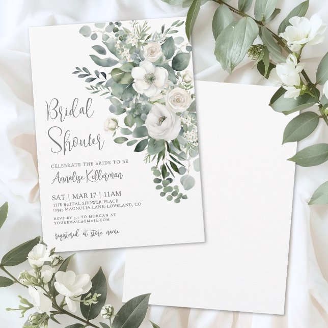 Eucalyptus Elegant Floral Bridal Shower Invitation (Eucalyptus Elegant Floral Bridal Shower Invitation)