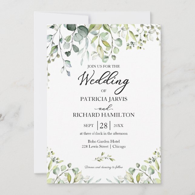 Eucalyptus Elegant Greenery Wedding Invitation (Front)