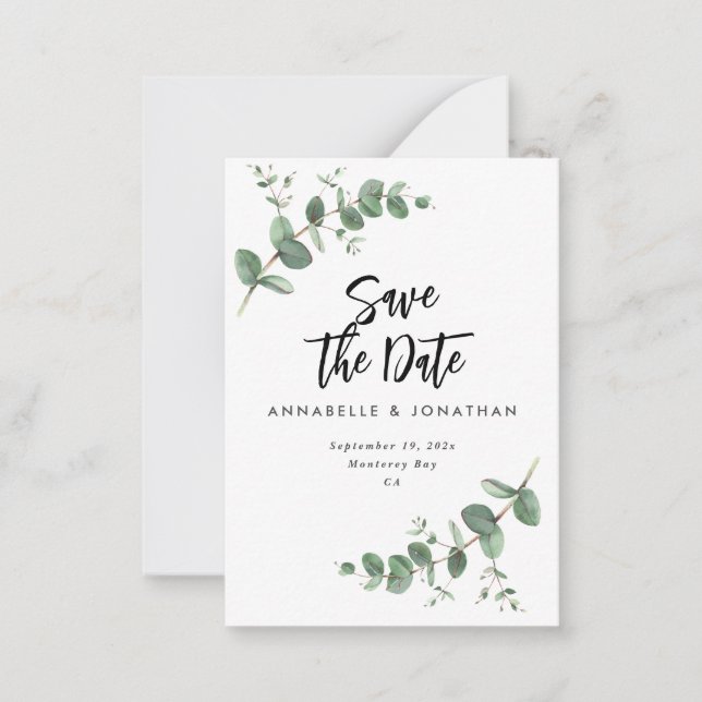 Eucalyptus elegant modern wedding save the date  card (Front)