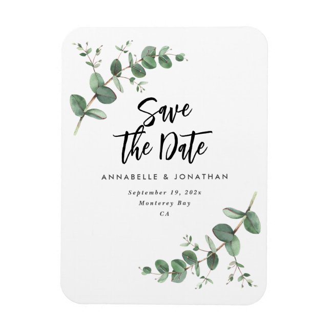 Eucalyptus elegant modern wedding save the date  magnet (Vertical)