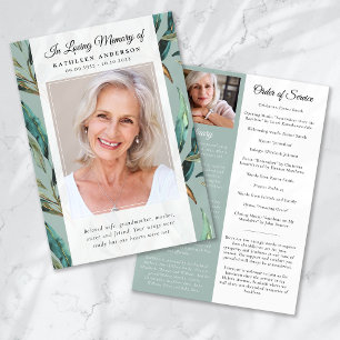 Eucalyptus Elegant Pattern Photo Funeral Program Invitation