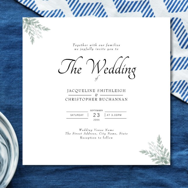 Eucalyptus Elegant Square Wedding Invitation (Creator Uploaded)