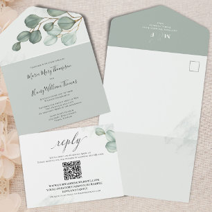 Eucalyptus Elegant Watercolor Wedding QR Code All In One Invitation