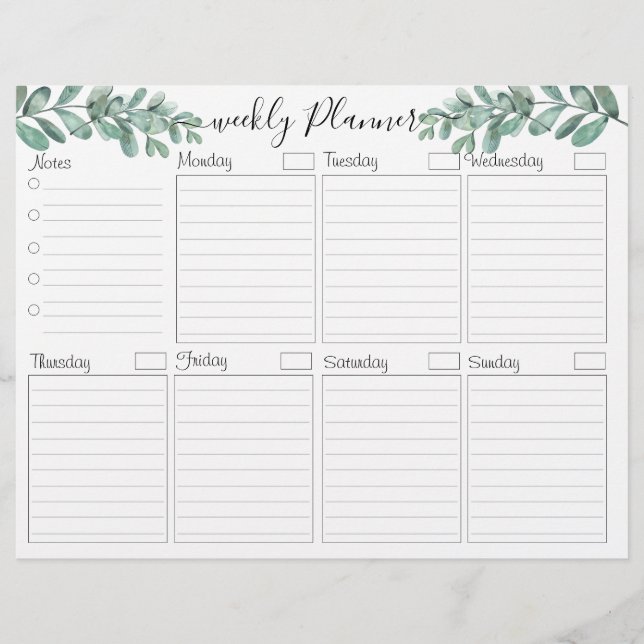 Eucalyptus Elegant Weekly Planner To Do Card Flyer (Front)