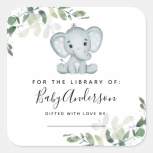 Eucalyptus Elephant Baby Shower Bookplate  Square Sticker
