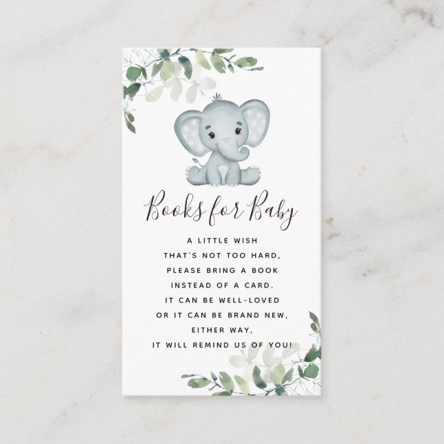 Eucalyptus Elephant Baby Shower Books for Baby Enclosure Card (Front)
