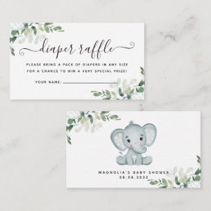 Eucalyptus Elephant Baby Shower Diaper Raffle Enclosure Card