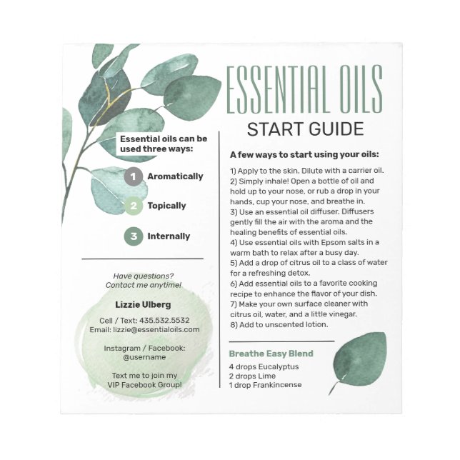 Eucalyptus Essential Oils Start Guide Notepad (Front)