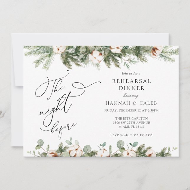 Eucalyptus Evergreen Night Before Rehearsal Dinner Invitation (Front)