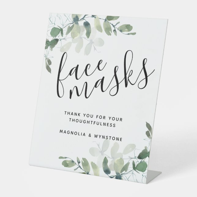 Eucalyptus Face Masks Wedding Pedestal Sign (Front)