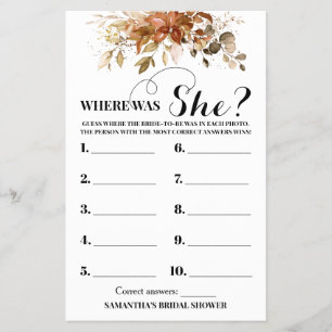 Eucalyptus Fall Where was She Bridal Shower Game Flyer