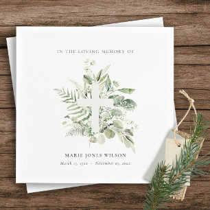 Eucalyptus Fern Fauna Cross Memorial Sympathy  Napkin