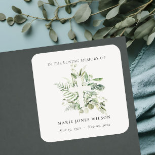 Eucalyptus Fern Fauna Cross Memorial Sympathy Square Sticker