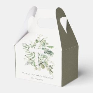 Eucalyptus Fern Foliage Cross First Holy Communion Favour Box