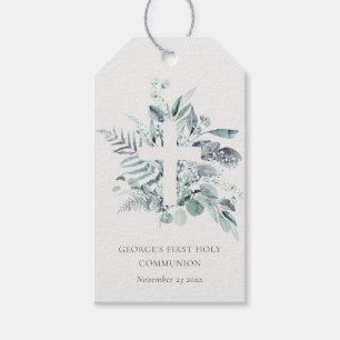 Eucalyptus Fern Foliage Cross First Holy Communion Gift Tags