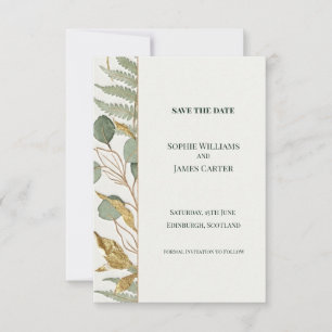 Eucalyptus Fern Gold Save The Date Card