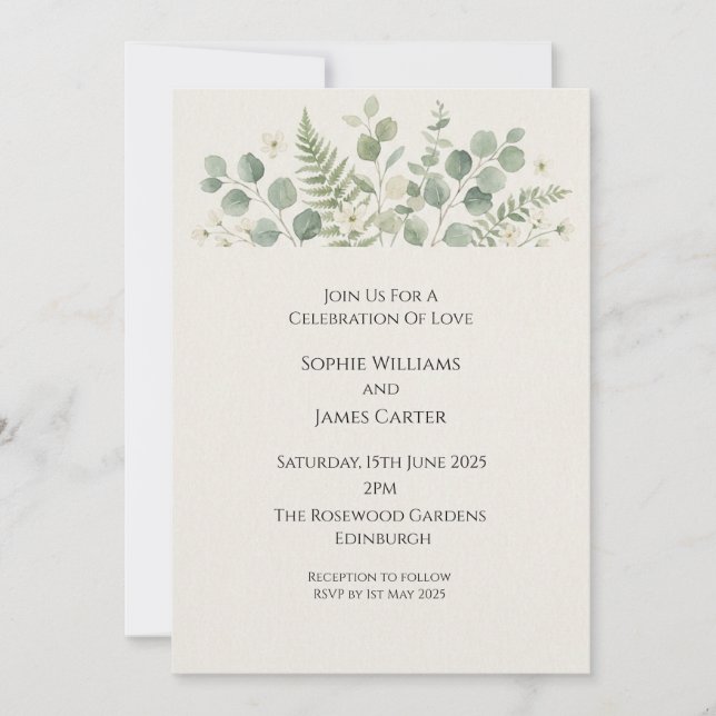 Eucalyptus & Fern Greenery Wedding Invitation (Front)