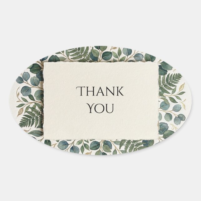 Eucalyptus Fern Thank You Oval Sticker (Front)