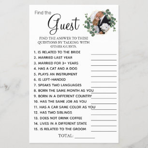 Eucalyptus Find the Guest Bridal shower game card