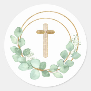 Eucalyptus First Communion Classic Round Sticker
