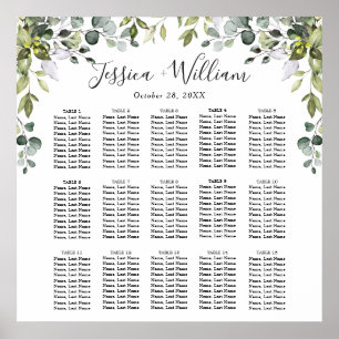 Eucalyptus Floral 15 Tables Wedding SEATING CHART