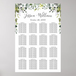 Eucalyptus Floral 16 Tables Wedding SEATING CHART