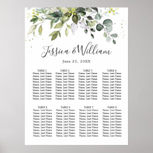 Eucalyptus Floral 8 Tables Wedding SEATING CHART