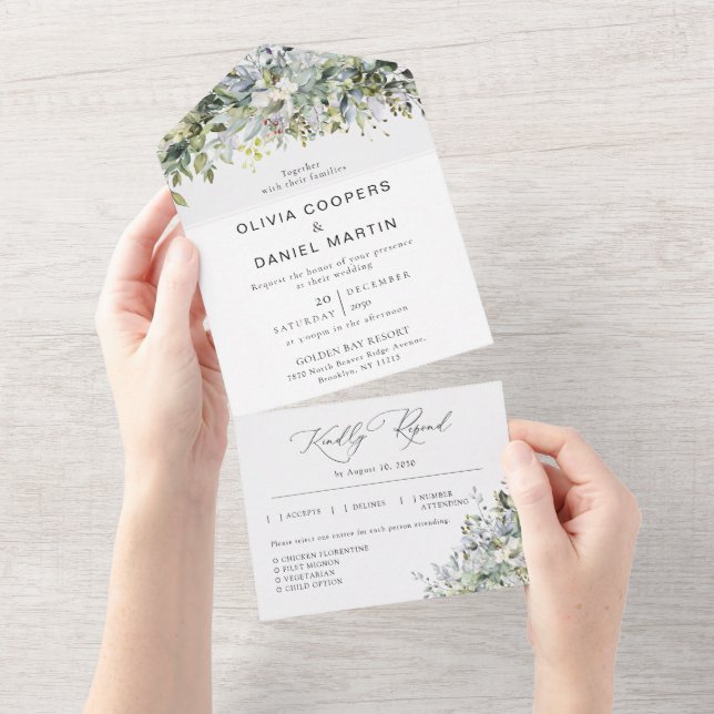 Eucalyptus Floral All in One Wedding Invitation (Tearaway)