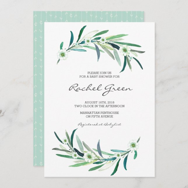 Eucalyptus floral Baby Shower Invitation (Front/Back)