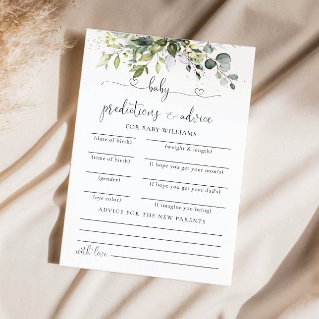 Eucalyptus Floral Baby Shower Predictions Card (Creator Uploaded)