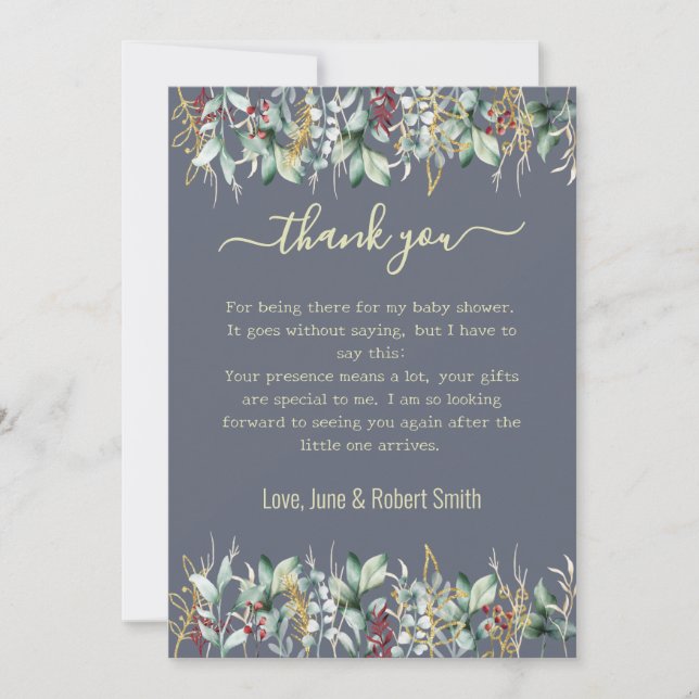 eucalyptus floral baby thank you card (Front)