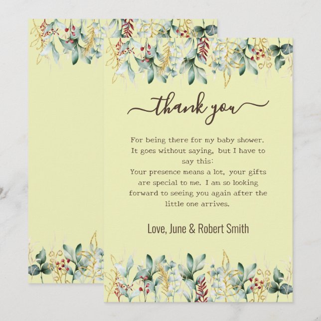 eucalyptus floral baby thank you card (Front/Back)
