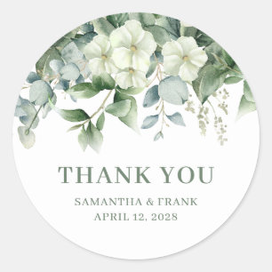 Eucalyptus Floral Border Wedding Thank You Classic Round Sticker