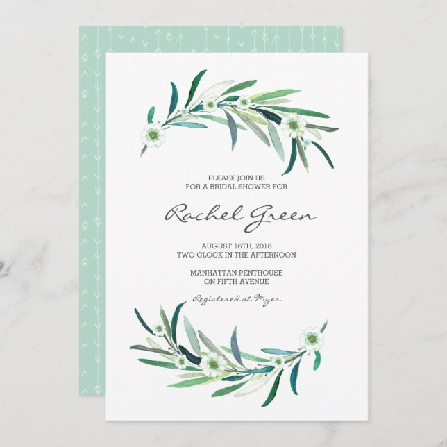 Eucalyptus floral Bridal Shower Invitation (Front/Back)